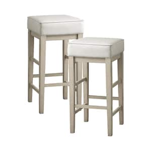 Kinsale 30.5 in. White Finish Wood Pub Height Stool with White Faux Leather Seat (Set of 2)