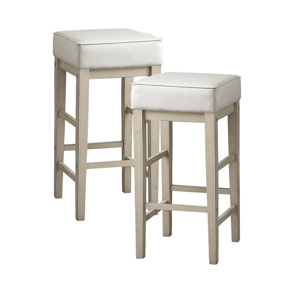 Kinsale 30.5 in. White Finish Wood Pub Height Stool with White Faux Leather