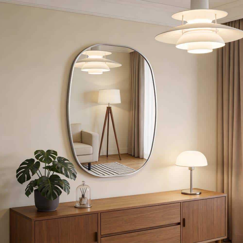 Silver 24 in. W x 32 in. H Metal Framed Oval Bathrrom Vanity Mirror price history on PriceWatchPro