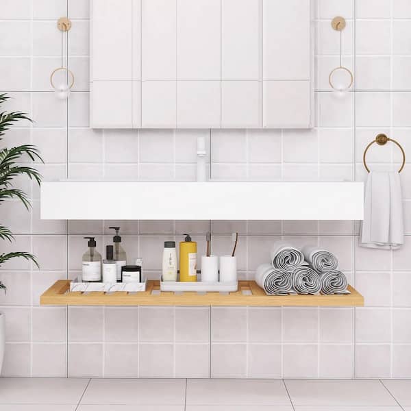 48 in. W x 18 in. D x 8 in. H Wall-Mounted Bathroom Sink in White