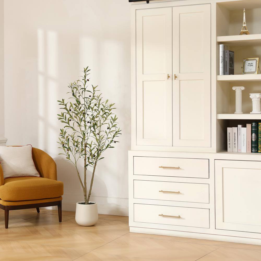5-Foot Faux Olive Tree in White Plastic Pot