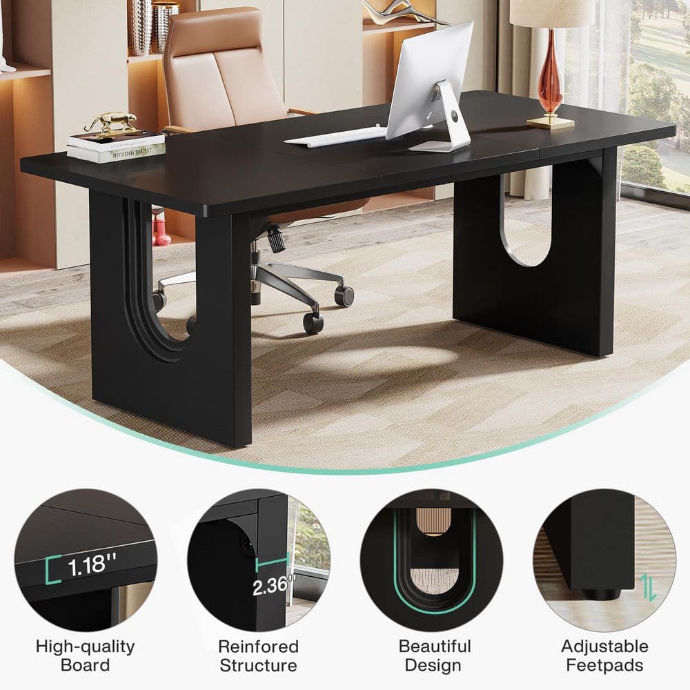 Rectangular Black Engineered Wood Executive Desk - rated 4.6 stars from 10 reviews