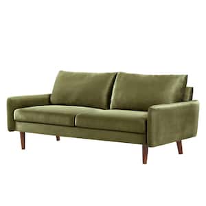 Kalum 70 in. Wide Square Arm Velvet Mid-Century Modern Rectangle Sofa in Olive Green