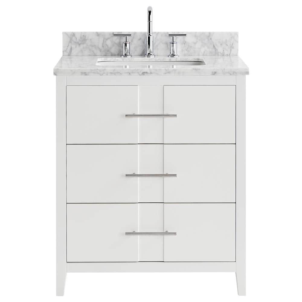 Emblem 30 in. W x 21 in. D x 34 in. H Single Sink Bath Vanity in White with Carrara Marble Top and Ceramic Basin price history on PriceWatchPro
