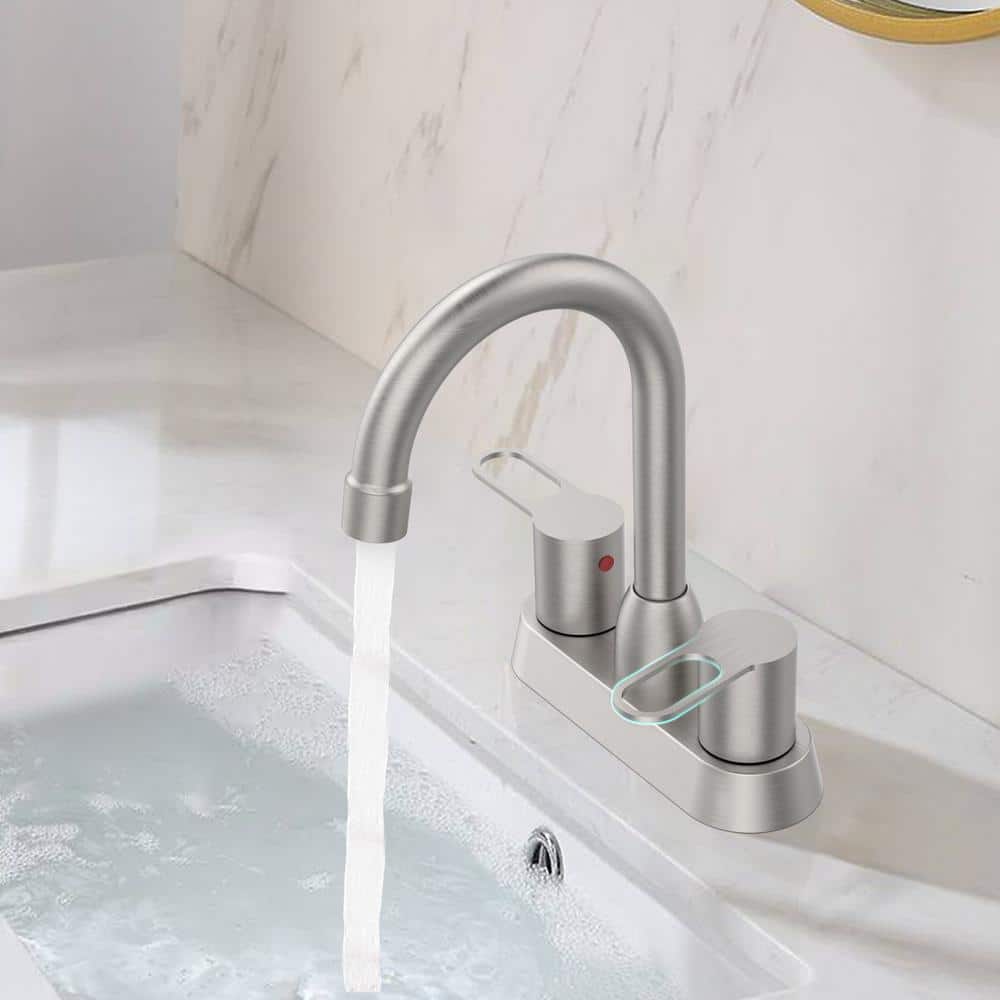 Brushed Nickel High Arc Double Handle Bathroom Faucet
