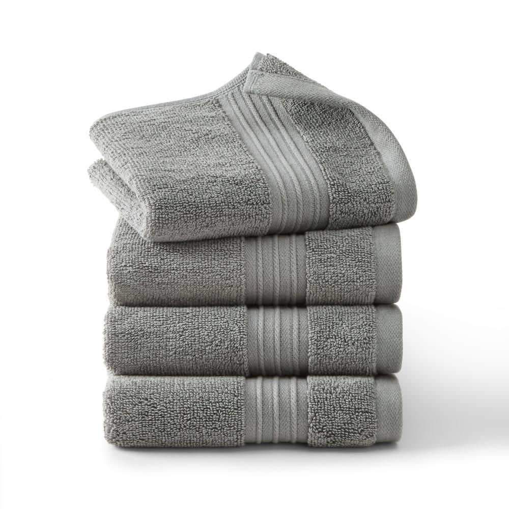 Solid Dobby Border Cotton 13 in. x 13 in. Gray Washcloth Set 4-Pack price history on PriceWatchPro