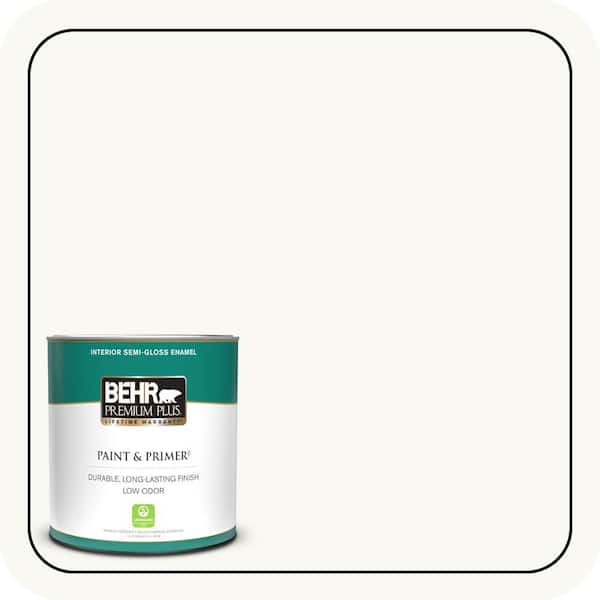 BEHR PREMIUM PLUS 1 qt. #PR-W15 Ultra Pure White Semi-Gloss Enamel Low Odor Interior Paint & Primer