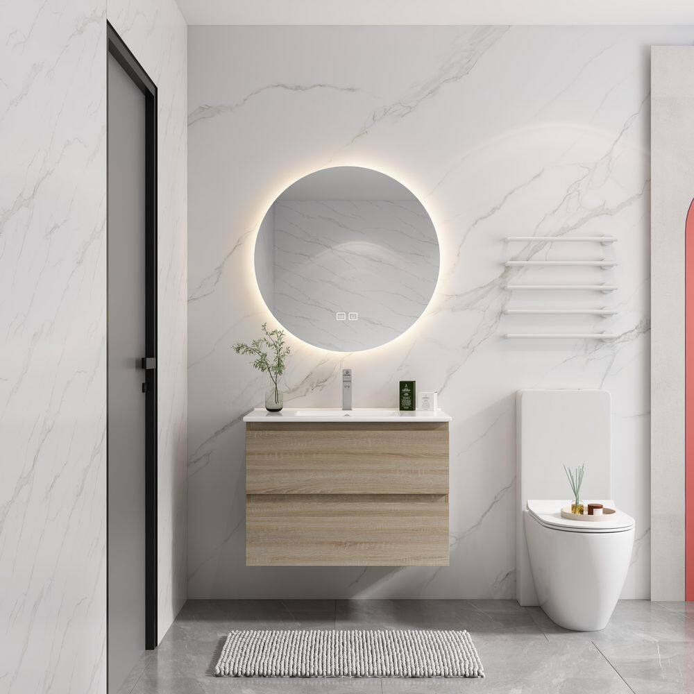 30 in. W x 18. in D. x 21 in. H Wall-Mounted Bath Vanity in Light Oak with White Ceramic Top and Basin price history on PriceWatchPro