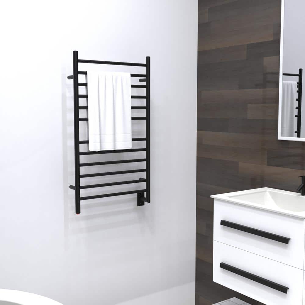 Amba Radiant Large Straight 12Bar Hardwired Electric Towel Warmer in Matte Black RWHLSMB The