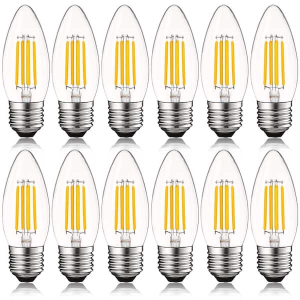 LUXRITE 60-Watt Equivalent B10 Dimmable Edison LED Light Bulbs Torpedo Tip Clear Glass 2700K Warm White (12-Pack)