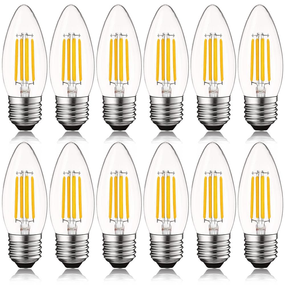 Luxrite 60-Watt Equivalent B10 Dimmable Edison LED Light Bulbs Torpedo Tip Clear Glass 2700K Warm White (12-Pack)