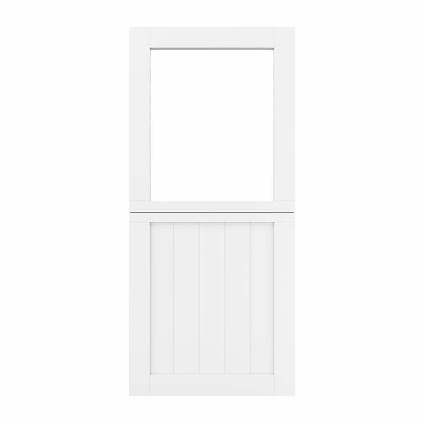 36 in. x 80 in. Primed White Finish Composite MDF Universal 1-Lite Clear Glass Dutch Door Interior Door Split Door