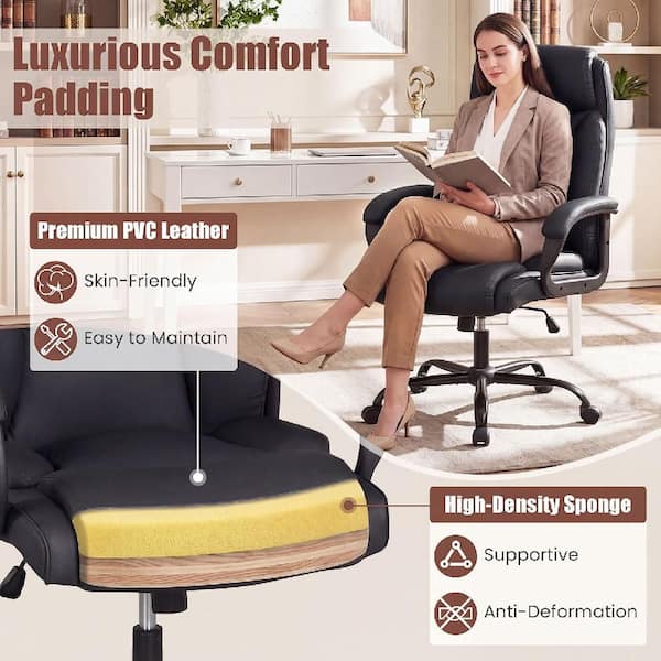 Costway Black 400 lbs. Big and Tall Leather Office Chair