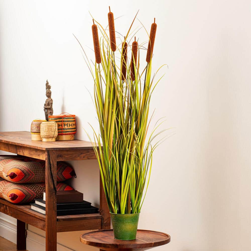 48" Green and Brown Artificial Grass Arrangement in Iron Pot