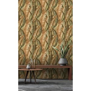 Sage Banana Leaves Tropical Machine Washable 57 sq. ft. Non-Woven Non- Pasted Double Roll Wallpaper