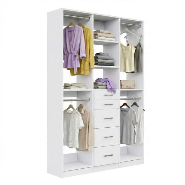 Alto Collection 75 in W White Wall Mounted 2-Double Hang and 5-Drawer Closet Kit Wood Closet System