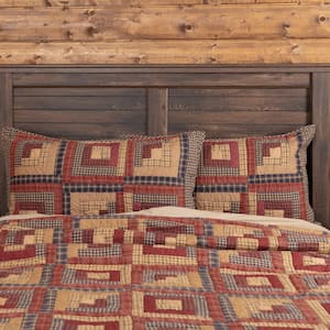 Millsboro Burgundy Khaki Navy Rustic Quilted Cotton King Sham