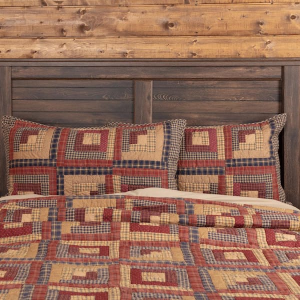 VHC BRANDS Millsboro Burgundy Khaki Navy Rustic Quilted Cotton King Sham