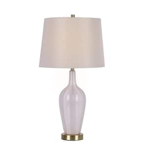 26.5 in. Reactive White Needle Neck Vase Table Lamp with Satin Brass Metal Base with Designer Shade