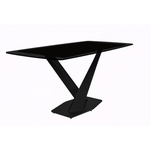 Leisuremod Voren Modern Black/Gold 62 in. Rectangular Sintered Stone Wide Top and Black Steel Pedestal Base Dining Table Seats 8