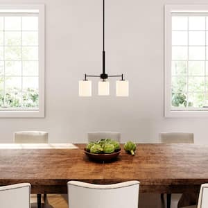 Replay Collection 3-Light Textured Black Etched White Glass Glass Modern Chandelier Light
