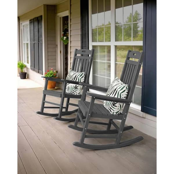Gray Classic Plastic Patio Outdoor Rocking Chair (2-Pack)