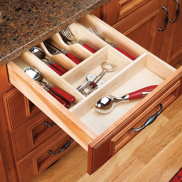Cutlery Divider Tray, Wooden Silverware Holder For Drawers