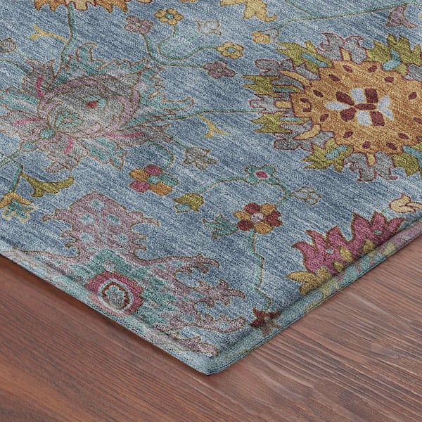 Mayfield Premium Machine Washable Abstract AMF2288 Blue 8 ft. x 8 ft. Round Rug