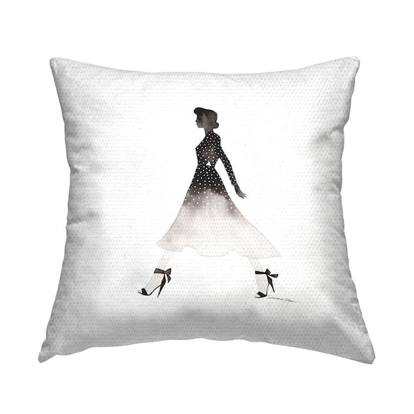 Stupell Industries Girl in Black Dress White Square Outdoor Throw Pillow