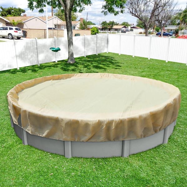 15 ft. Round Beige Above Ground Pool Winter Cover with 4 ft. Overlap, Swimming Pool Cover Protector Winter Safety Cover
