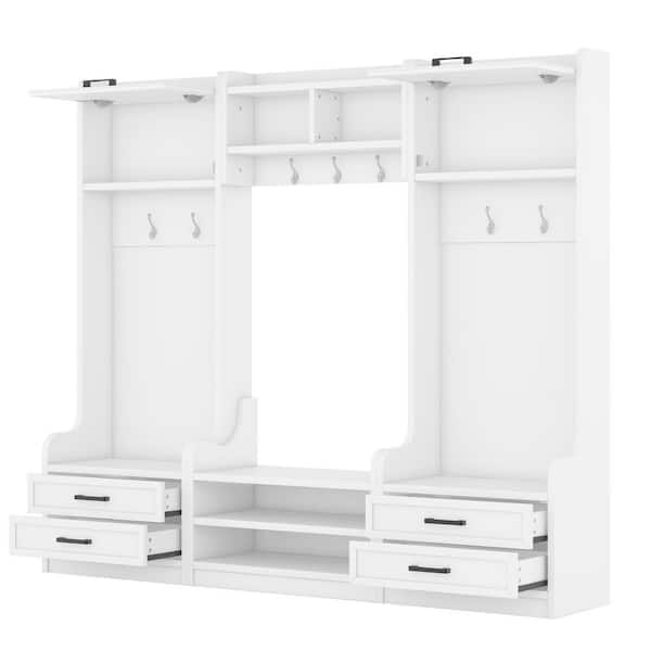 70 in. H x 78 in. W Modern Shoe Storage Bench with 4 Drawers & 7 Hooks, 4-in-1 Detachable Hall Tree, Beige