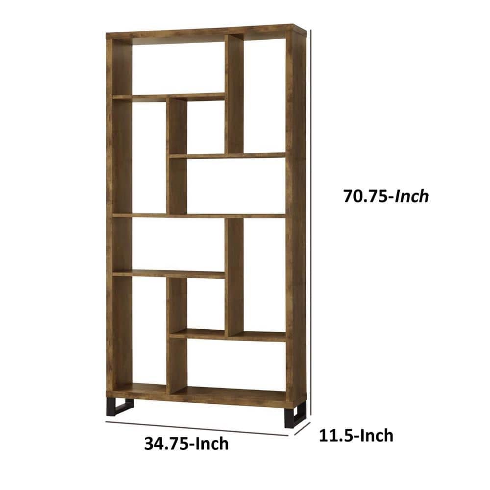 Antique Nutmeg Brown Wood and Metal Bookcase with Multiple Shelves