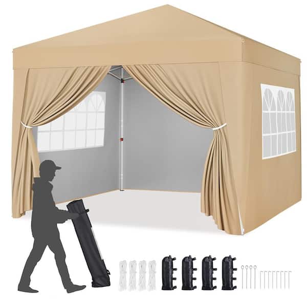 10 ft. x 10 ft. Pop Up Canopy Tent Water Resistant Adjustable Canopy with 4 Sidewalls Roller Bag Sandbags Guy Lines