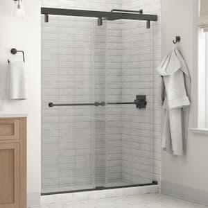 Mod 60 in. x 71-1/2 in. Soft-Close Frameless Sliding Shower Door in Bronze with 1/4 in. (6mm) Clear Glass
