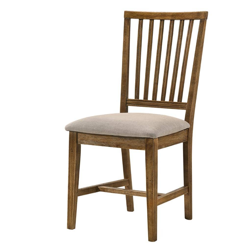 Beige Linen Upholstered Ladderback Side Chair with Wood Frame