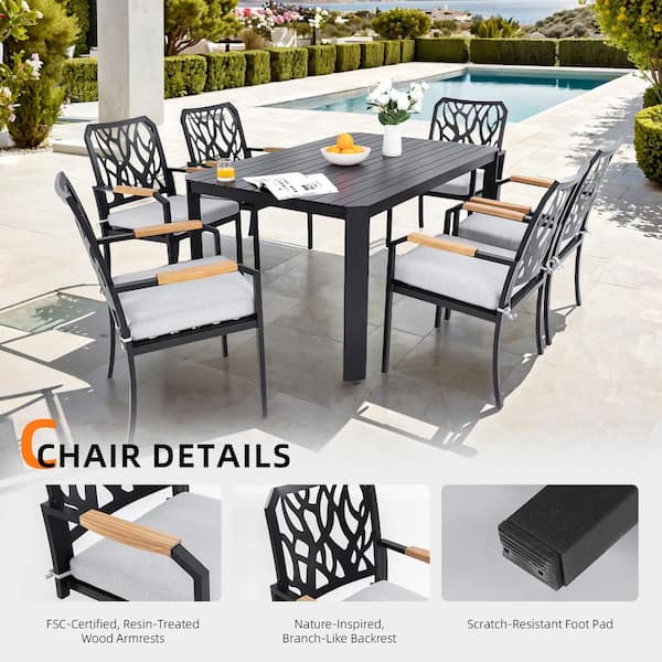 2-Piece Modern Aluminium Outdoor Dining Chairs with Branch-Like Backrest and Sunbrella Cast Silver Cushions
