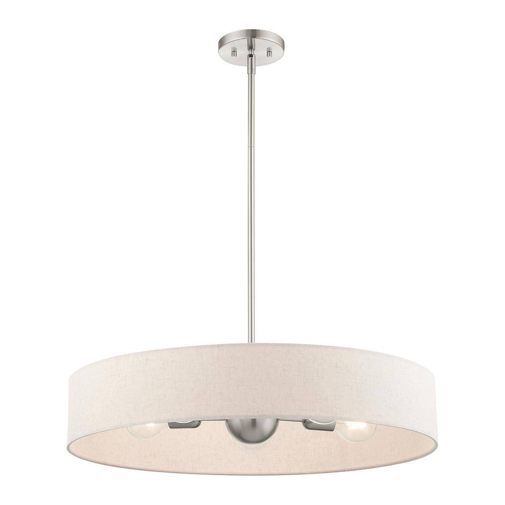 Venlo Brushed Nickel 5-Light Drum Pendant with Oatmeal Shade