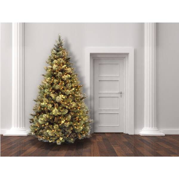 General Foam 6.5 ft. Pre-Lit Siberian Frosted Pine Artificial Christmas Tree  with Clear Lights and Pine Cones HD-92265C5 - The Home Depot