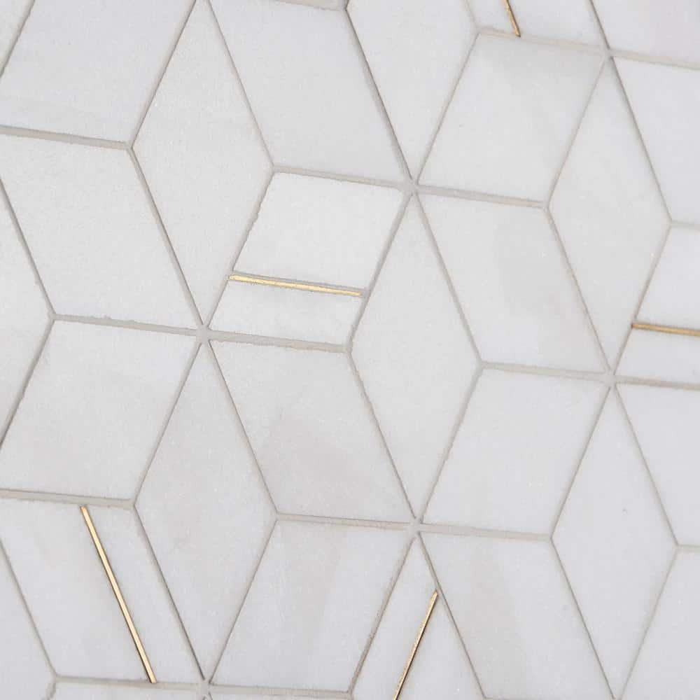 Graceland White Marble and Brass Hexagonal Mosaic Tile