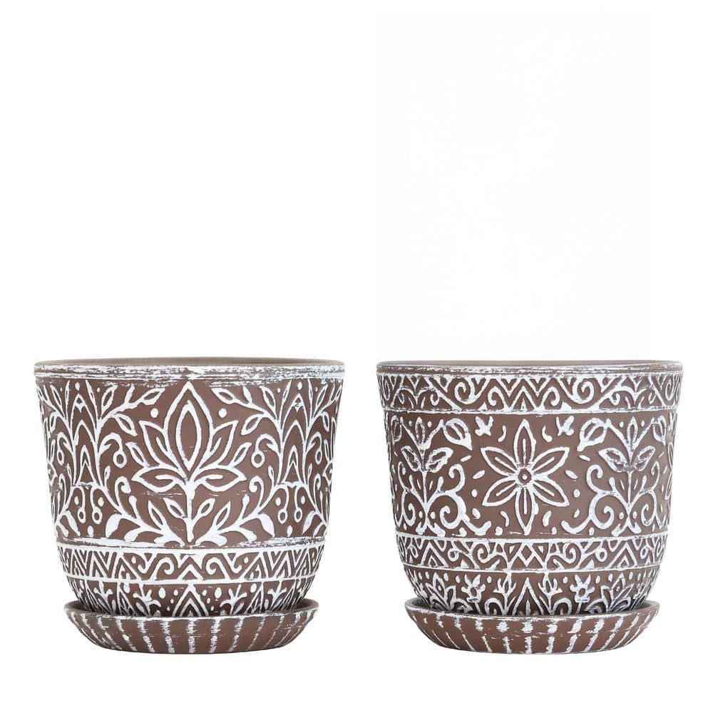 Large Round Brown Ceramic Planter Set of 2 with Drainage Hole and Saucer for Plants (6 in. W x 5.5 in. H) price history on PriceWatchPro