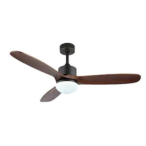 52 in. Wood Ceiling Fan with Lights and Remote, Walnut Ceiling Fan, 3 Solid Wood Blades, Indoor