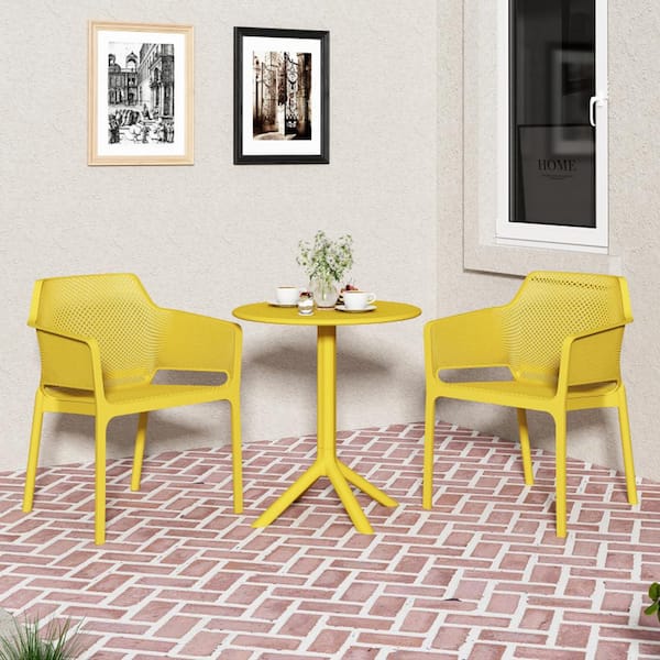 Unbranded 3-Piece Plastic Outdoor Bistro Set in Mustard