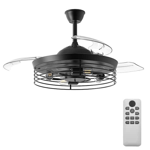 42 in. Blade 16 in. Indoor Retractable Blades Ceiling Fan Lighting with Remote Included