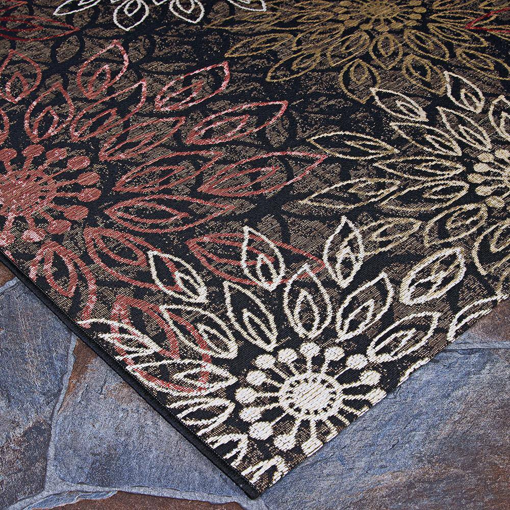 Dolce Floral Black and Multicolor Viscose 2x7 Runner Rug
