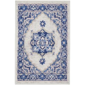 Whimsicle Ivory Blue 2 ft. x 3 ft. Center Medallion Traditional Kitchen Area Rug