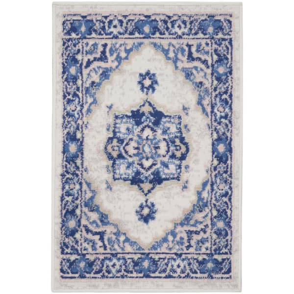 Nourison Whimsicle Ivory Blue doormat 2 ft. x 3 ft. Center Medallion Traditional Kitchen Area Rug
