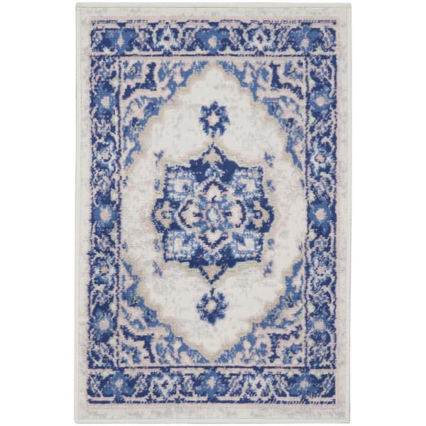 Nourison Whimsicle Ivory Blue 2 ft. x 3 ft. Center Medallion Traditional Kitchen Area Rug