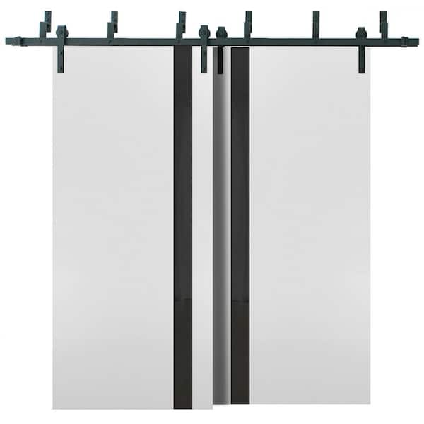 Sartodoors 84 in. x 84 in. 2 Panel Tinted Glass White Solid Wood Sliding Barn Door with Hardware Kit