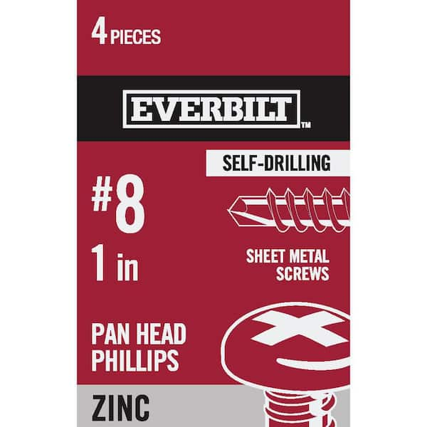 Everbilt #8 x 1 in. Phillips Pan Head Zinc Plated Sheet Metal Screw (4-Pack)