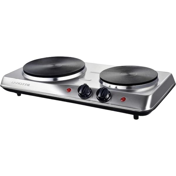 OVENTE Double Burner 7.25 in. and 6.10 in. Silver Hot Plate
